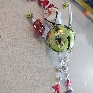 Vintage 8" Long Metal Festive Snowman Bell Ornament